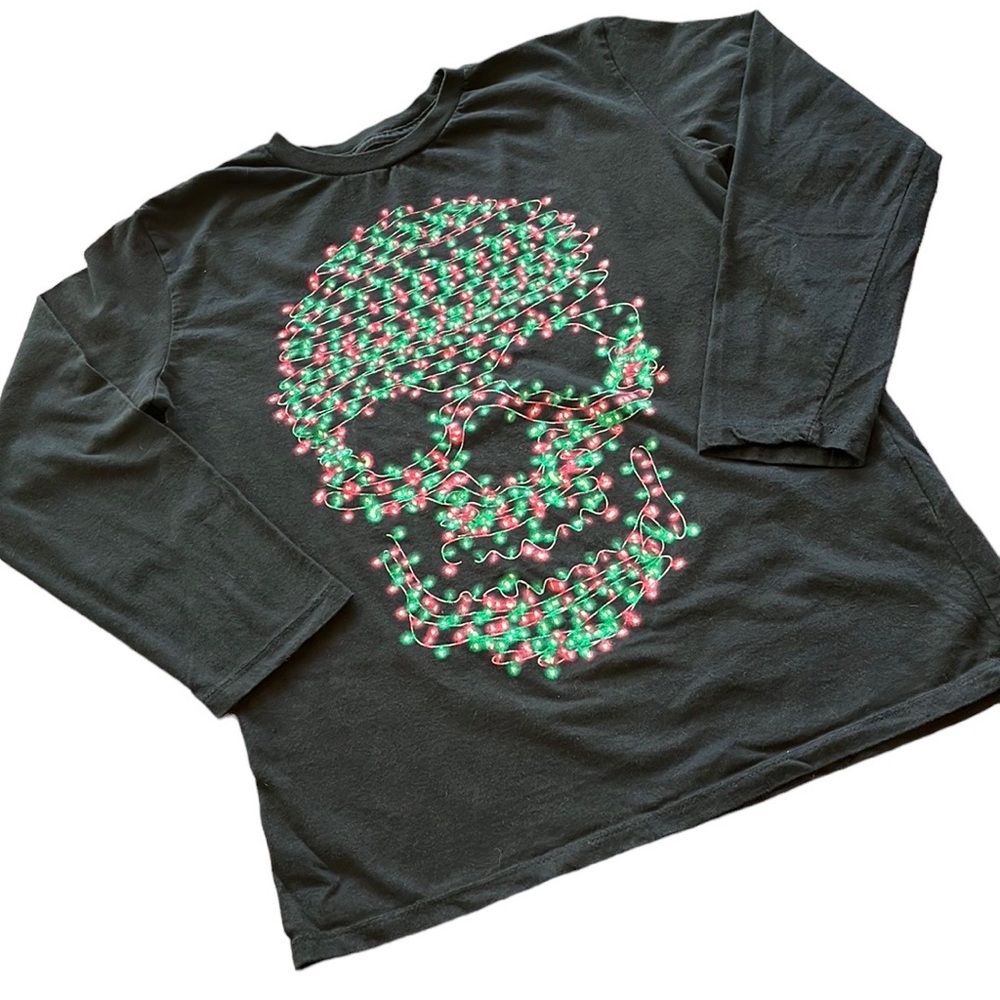 Children’s Place | Christmas Lights Skull Long Sleeve Holiday Shirt sz L